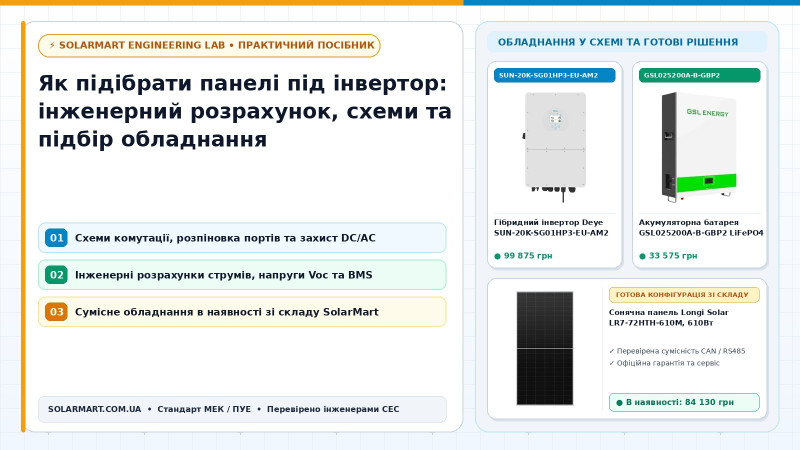Як підібрати панелі під інвертор: інженерний розрахунок, схеми та підбір обладнання